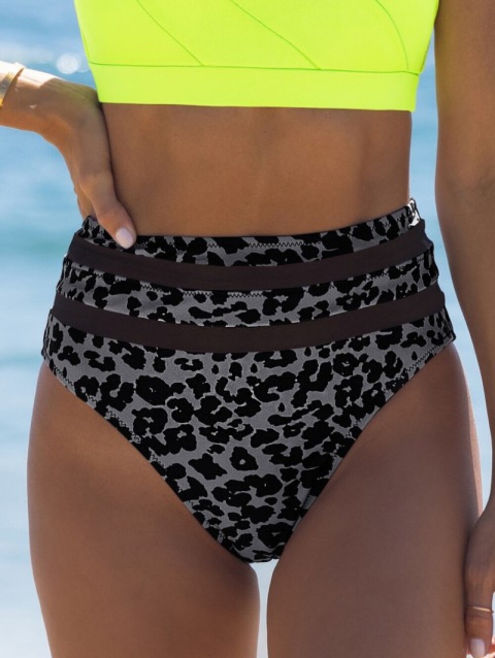 NEW !! POPVIL Leopard Mesh Patchwork Bikini Bottoms